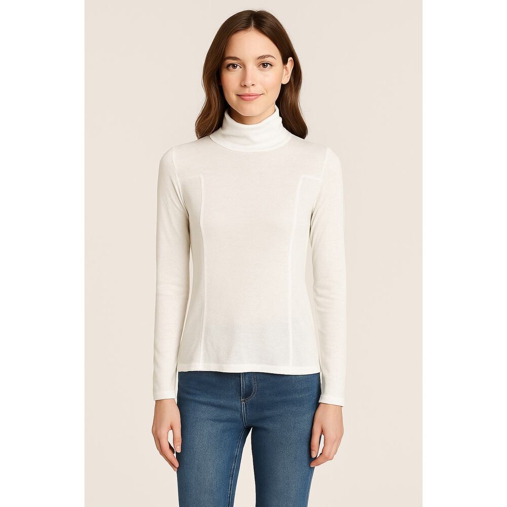 POL White‎ Sheer Lightweight Turtleneck Long Sleeve Top Minimalist Layering